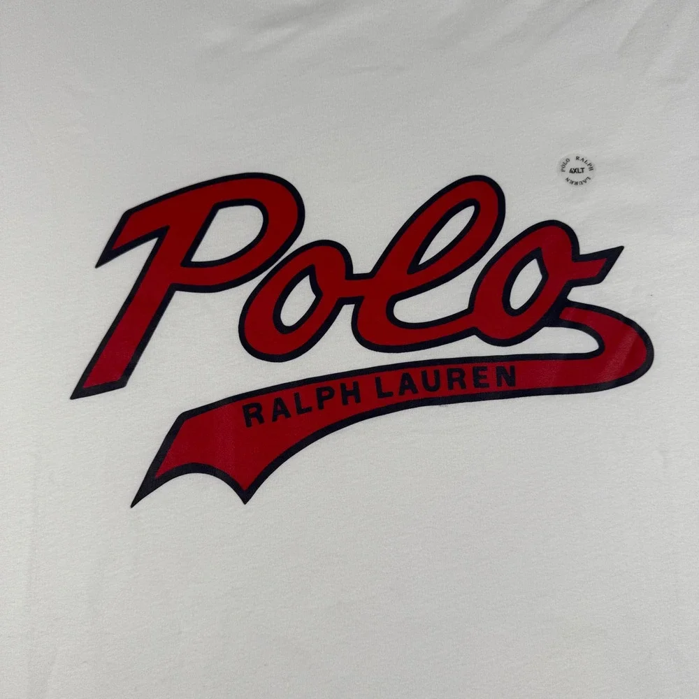 Polo Ralph Lauren T-Shirt Men 4XLT White Script Logo Graphic NWT Big & Tall HOLE
